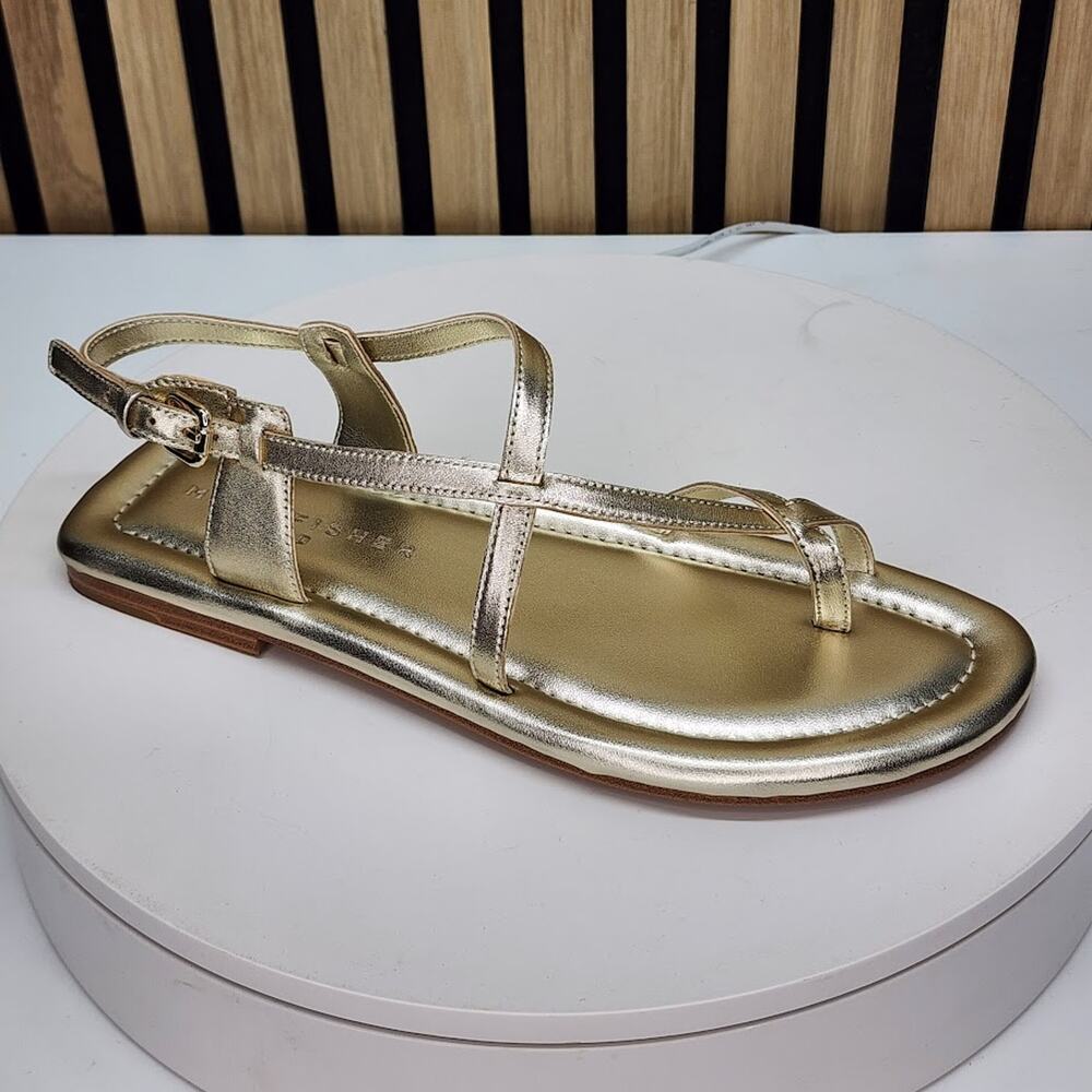 NEW - Marc Fisher LTD Gerty Women’s Gold Strappy Flat Sandals Leather Size 9.5